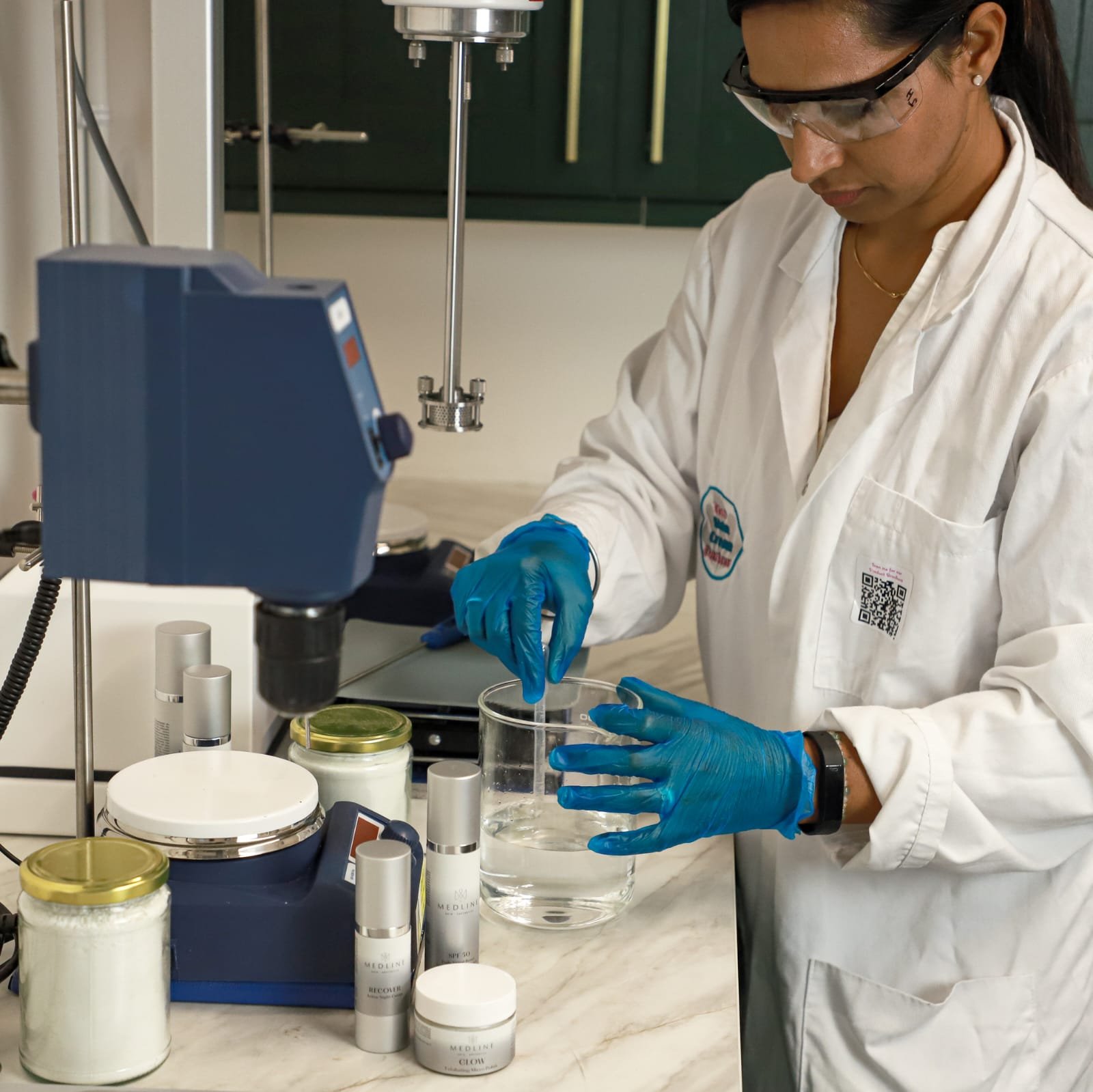 Veerpal formulating products in the laboratory